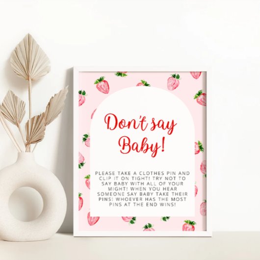 Aardbei zeg geen Baby Baby shower Poster