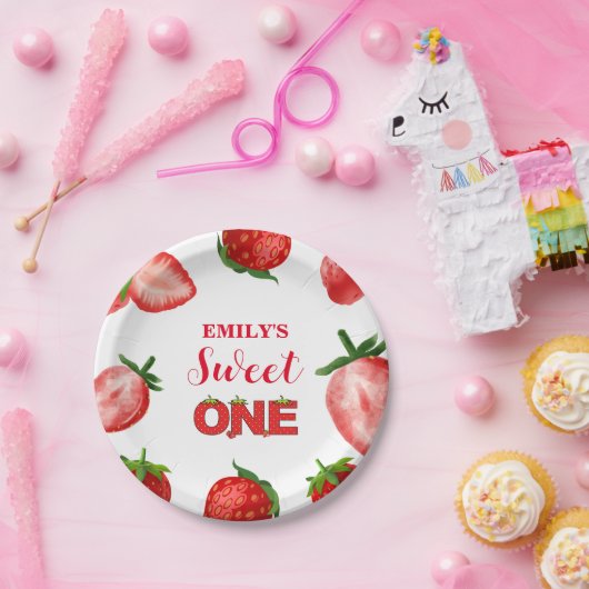 Aardbei Zoet Dank je Verjaardag| Berry Zoet Papieren Bordje (Feest)