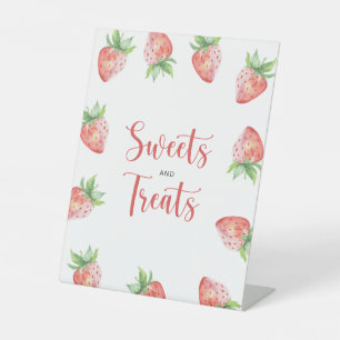 Aardbei - zoete baby shower reclamebord met voetstuk