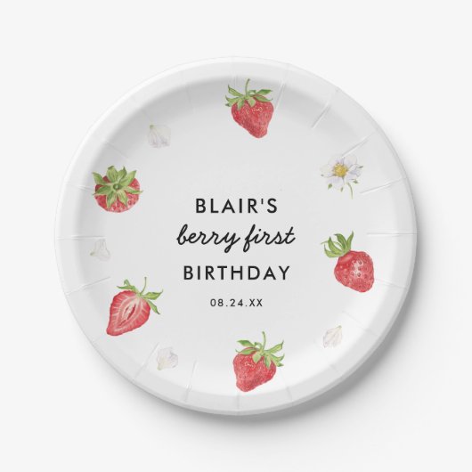 Aardbei zoete verjaardagsfeestje papieren bordje (Voorkant)