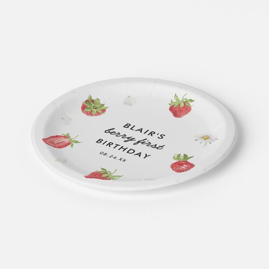 Aardbei zoete verjaardagsfeestje papieren bordje (Gekanteld)