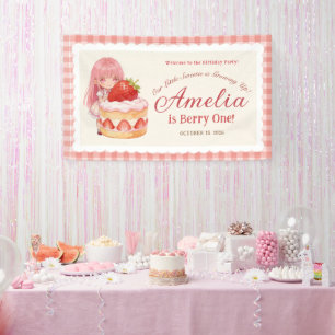 Aardbei Zoete Waterverf Meisje 1e Verjaardag Spandoek