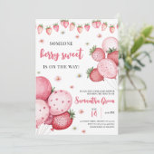 Aardbeiballon Baby shower Kaart (Staand voorkant)