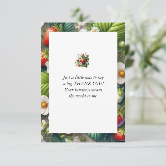 Aardbeibedrukte platte bedankkaart (Staand voorkant)