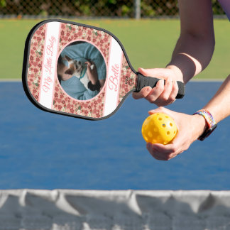 Aardbeibloem roze & banners met naam/fase pickleball paddle