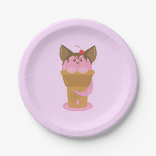 Aardbeice Cream Cat Papieren Bordje