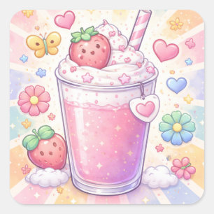 Aardbeidroom Milkshake Vierkante Sticker