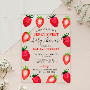 Aardbeien Baby Shower Acryl Uitnodigingen