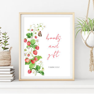 Aardbeien Baby Shower Boeken en Cadeau Poster