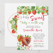 Aardbeien Baby shower Girl Invitation Kaart (Voorkant / Achterkant)