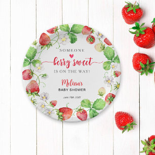 Aardbeien Baby Shower Papieren Bordje