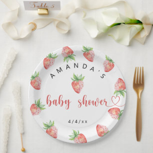 Aardbeien - Baby shower Papieren Bordje
