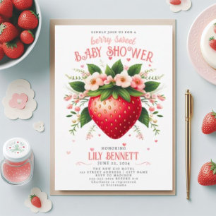 Aardbeien Baby shower   Uitnodiging van Berry Swee
