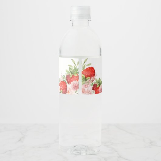 Aardbeien Baby shower Waterfles Etiket (Achterkant)