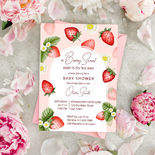 Aardbeien baby shower, zoete aardbei kaart