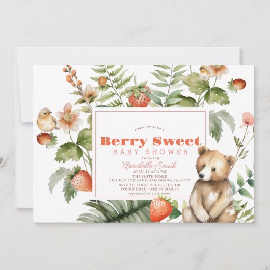 Aardbeien & Beer Berry Sweet Girl Baby shower Kaart (Voorkant)