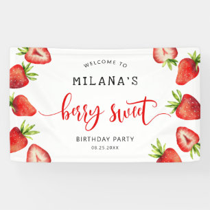 Aardbeien Berry Sweet Girls Birthday Party Spandoek