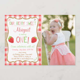 Aardbeien Berry Sweet Pink Red Eerste verjaardag Kaart