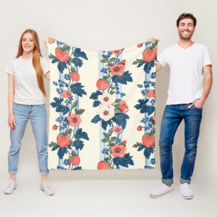  Aardbeien & Blauwe Bladeren Bloempatroon Fleece Deken