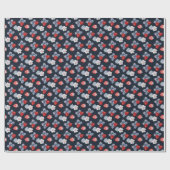 Aardbeien, Bloemen, Bladeren Op Marineblauw Cadeaupapier (Vlak)