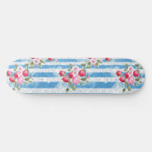  Aardbeien & Bloemen op Blue Stripes Skateboard (Horizontaal)