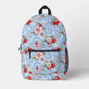 Aardbeien & Bloemen Patroon Bedrukte Rugzak