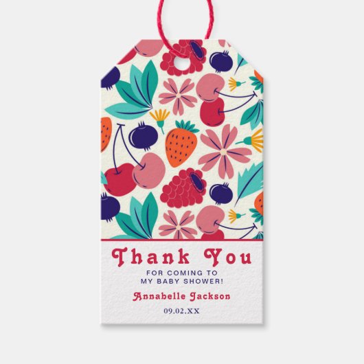 Aardbeien Blueberries Baby shower Tropisch Cadeaulabel (Voorkant)