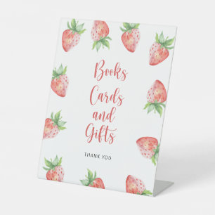 Aardbeien - boeken kaarten en cadeaus reclamebord met voetstuk