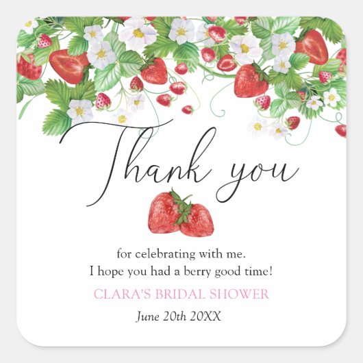 Aardbeien Bruidsdouche Vierkante Sticker (Voorkant)