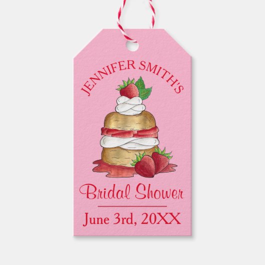 Aardbeien Cake Shortcake Bruidsdiner Verjaardag Cadeaulabel (Voorkant)