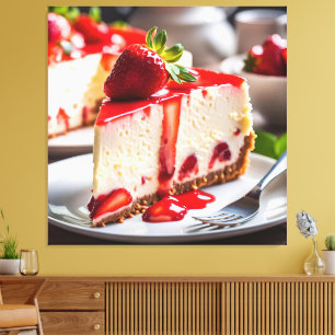 Aardbeien Cheesecake Canvas Afdruk