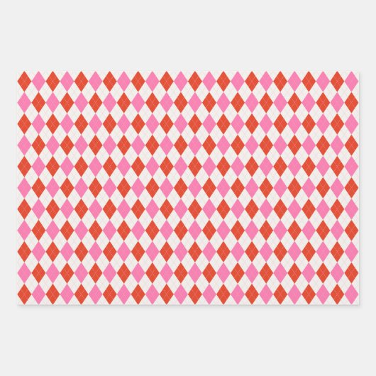 Aardbeien Cheques & Argyle Kerst Roze & Rood Inpakpapier Vel (Voorkant 2)