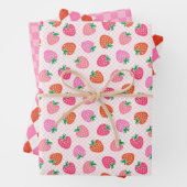 Aardbeien Cheques & Argyle Kerst Roze & Rood Inpakpapier Vel (In situ)