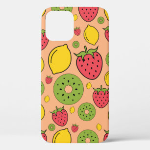 Aardbeien, citroenen en kiwi-vruchten, achtergrond iPhone 12 hoesje