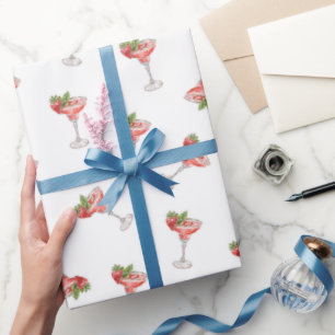 Aardbeien Cocktail Dranken Bruidsfeest Cadeaupapier
