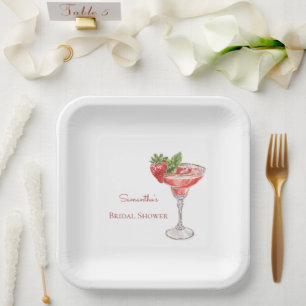 Aardbeien Cocktail Dranken Bruidsfeest Papieren Bordje