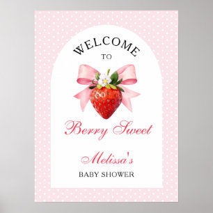 Aardbeien Coquette Roze Baby Shower Welkom Poster