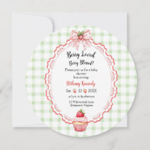 Aardbeien Cupcake Ronde Baby Shower Uitnodiging