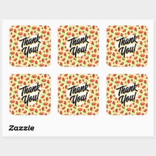 Aardbeien & Daisies Waterverf Dank u Vierkante Sticker