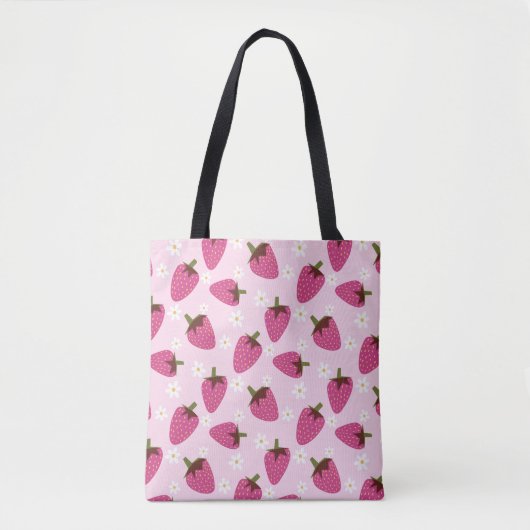 Aardbeien Disies Floral Pattern Girly Pink Draagtas (Voorkant)