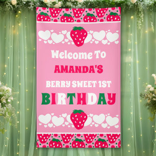 Aardbeien Eerste Verjaardagsfeest Welkom Spandoek