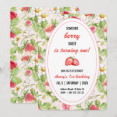 Aardbeien Elegant Verjaardagsfeest Uitnodiging (Voorkant / Achterkant)
