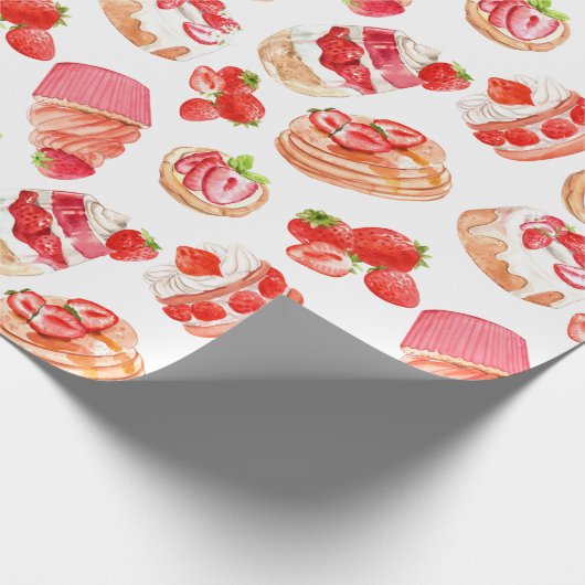 Aardbeien en aardbeibossen cadeaupapier (Hoek)