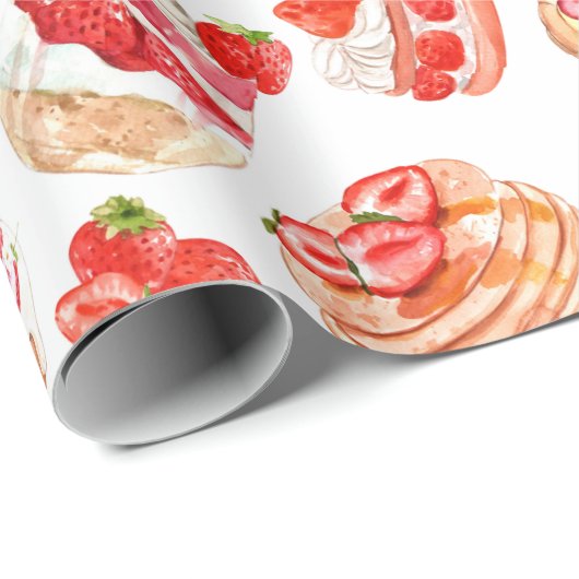 Aardbeien en aardbeibossen cadeaupapier (Rol Hoek)