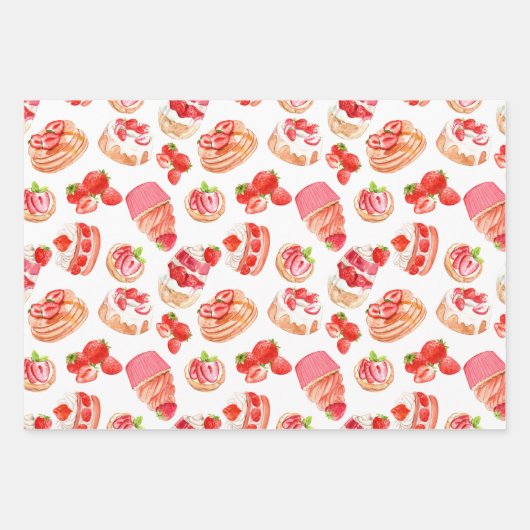 Aardbeien en aardbeibossen inpakpapier vel (Voorkant)