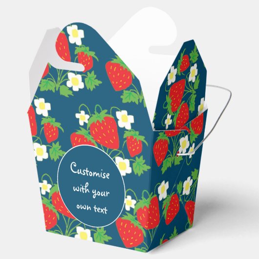 Aardbeien en bloemen Blauwe aangepaste tekst voor Bedankdoosjes (Geopend)