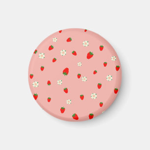 Aardbeien en bloemen patroon magneet