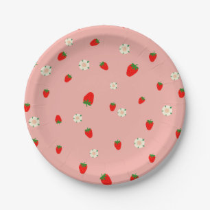 Aardbeien en bloemen patroon papieren bordje
