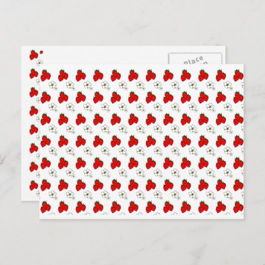 Aardbeien en bloemen Patroonblanco Briefkaart (Voorkant / Achterkant)