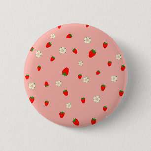 Aardbeien en bloemen ronde button 5,7 cm
